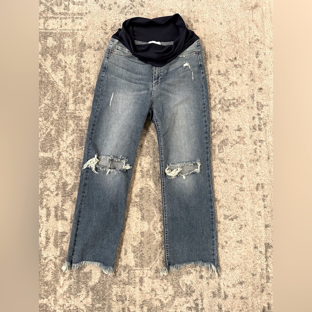 Pink Blush Maternity Blue Frayed Wide Leg Cropped Jeans